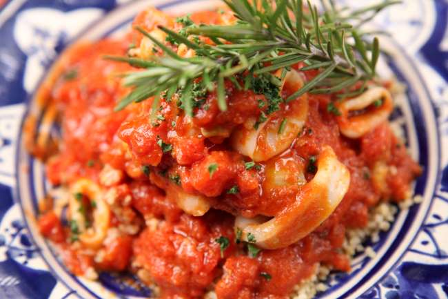 anneaux de calamars tomates confites